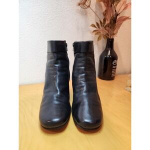 ECCO Black Leather Ankle Boots Mid Heel Zip Comfort Shoes Women EU 41 US 10